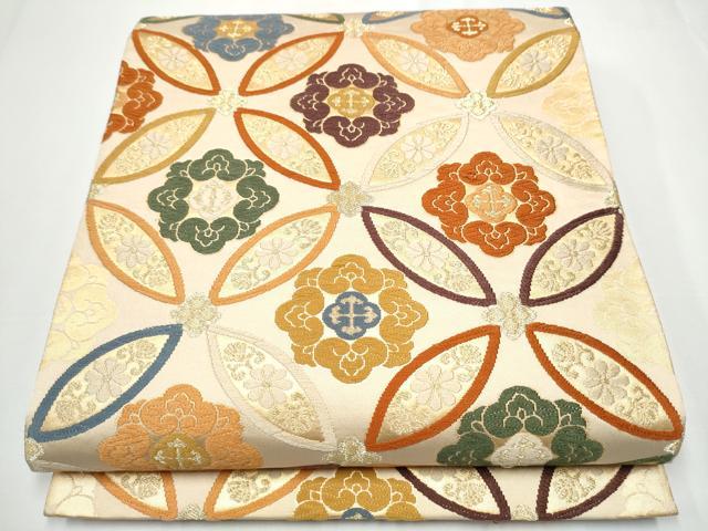 平和屋着物●六通柄袋帯　唐織　七宝花文　金糸　正絹　逸品　CAAY2496hy