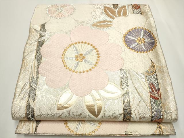 平和屋着物●佐賀錦　六通柄袋帯　草花間道　金銀糸　正絹　逸品　CAAY2511hy