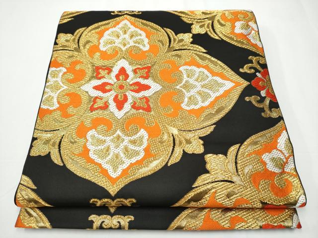 平和屋着物●西陣　川島織物　六通柄　本袋帯　花唐草文　黒地　金糸　正絹　逸品　CAAY2522hy
