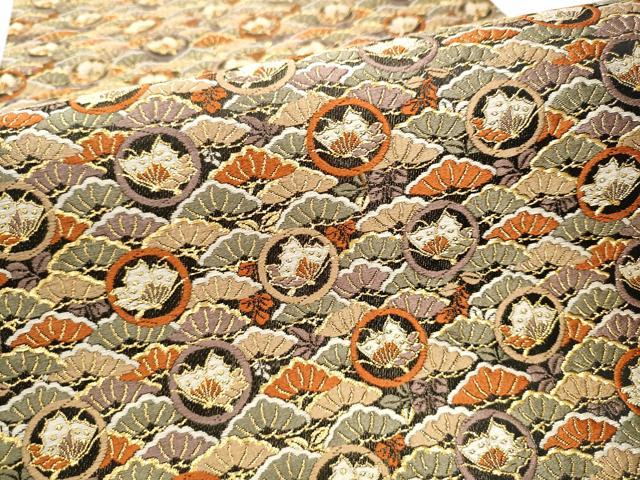 平和屋着物○六通柄袋帯 唐織 松舞蝶丸文 黒地 金糸 鈴乃屋