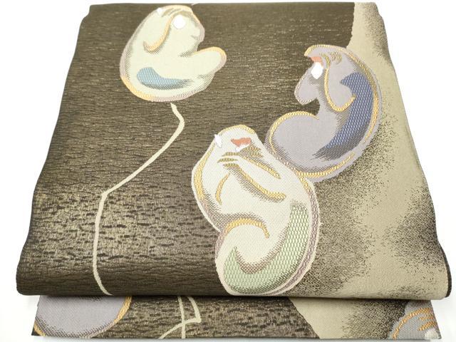 平和屋着物●六通柄袋帯　見ざる言わざる聞かざる　金糸　正絹　逸品　CAAY2538hy