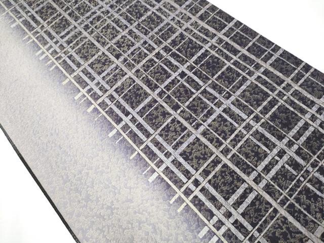 平和屋着物○両方向 両面 全通柄袋帯 市松草花シルエット 銀通し地