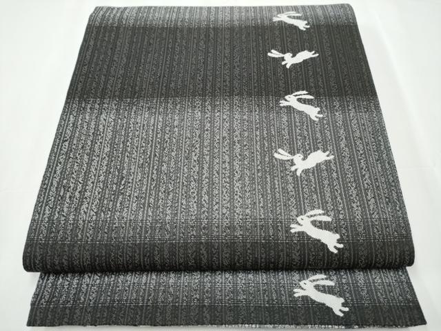 平和屋着物○両方向 両面 全通柄袋帯 市松草花シルエット 銀通し地