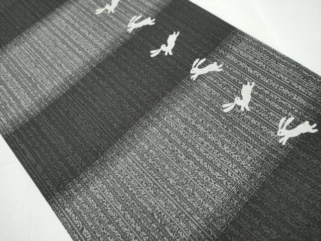 平和屋着物○両方向 両面 全通柄袋帯 市松草花シルエット 銀通し地