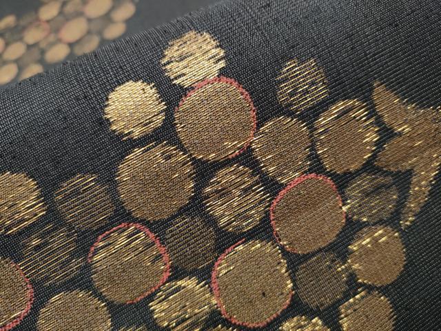 平和屋着物○六通柄袋帯 紬地 葡萄蔦の葉文 金糸