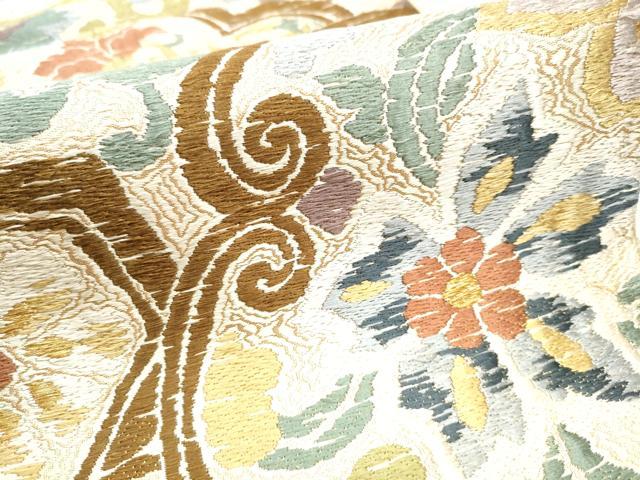 平和屋着物○六通柄袋帯 唐織 花唐草文 金糸 正絹 逸品 CAAY2564hy