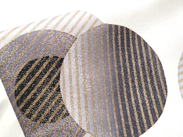 平和屋着物○太鼓柄袋帯 丸文 銀通し地 正絹 逸品 CAAY2573hy