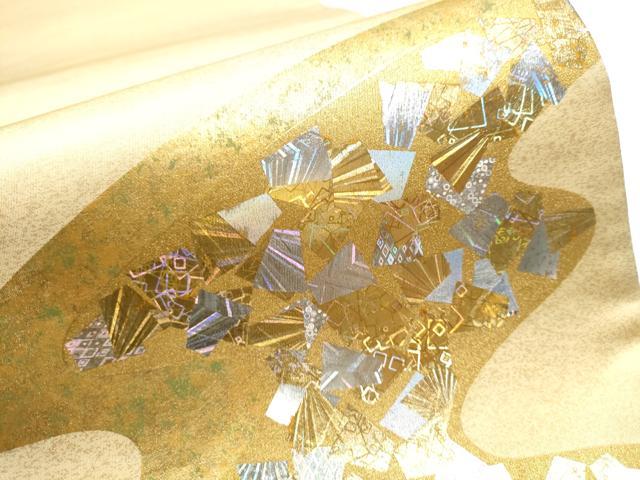平和屋着物●太鼓柄袋帯　流水箔散らし文　金銀彩　正絹　逸品　CAAY2583hy 平和屋着物○太鼓柄袋帯 流水箔散らし文 金銀彩 正絹 逸品 CAAY2583hy