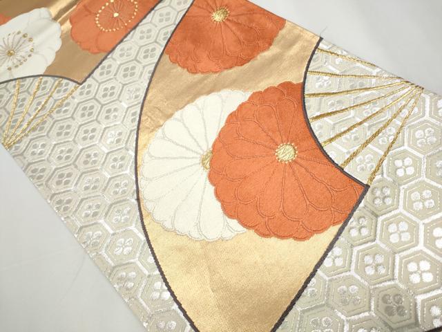 平和屋着物○西陣 河合美術織物謹製 六通柄袋帯 唐織 扇面菊