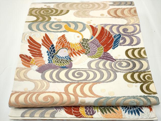 平和屋着物●六通柄袋帯　唐織　流水鴛鴦文　銀糸　正絹　逸品　CAAY2596hy