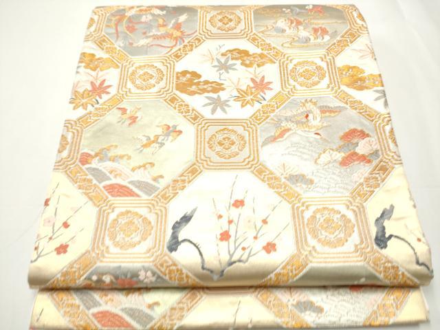 平和屋着物●皇室献上作家　北出与三郎　六通柄袋帯　唐織　豊公花鳥文錦の間　金銀糸　正絹　逸品　CAAY2602hy