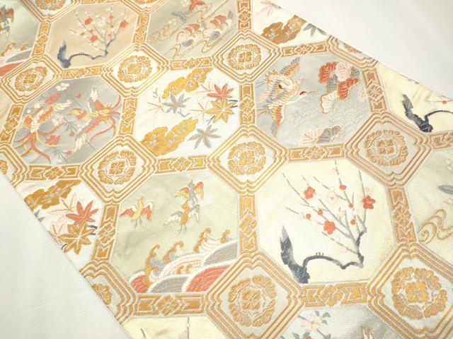 平和屋着物●皇室献上作家　北出与三郎　六通柄袋帯　唐織　豊公花鳥文錦の間　金銀糸　正絹　逸品　CAAY2602hy 平和屋着物○皇室献上作家 北出与三郎 六通柄袋帯 唐織