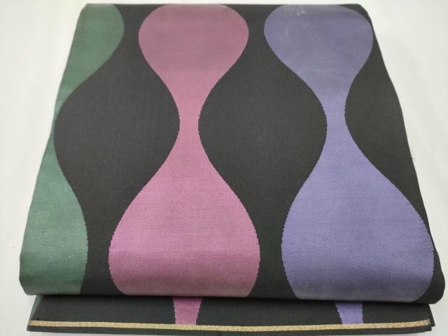 平和屋着物●六通柄袋帯　縦枠文　黒地　正絹　逸品　CAAY2603hy