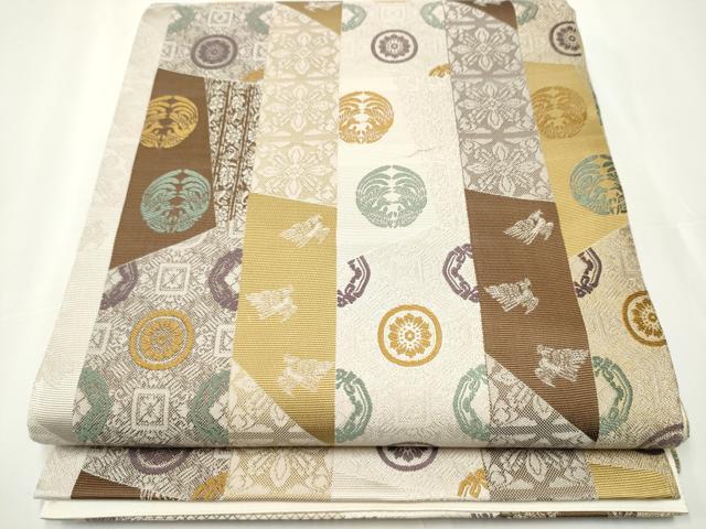 平和屋着物●全通柄　本袋帯　唐織　切嵌向かい鳥花文　正絹　逸品　CAAY2613hy