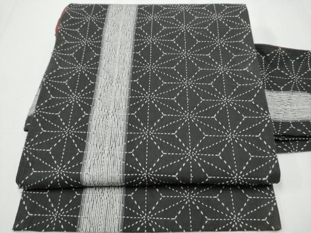 平和屋着物●つけ帯　紬地　刺し子　麻の葉文様　CAAY2653hy