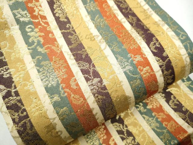 平和屋着物○半幅帯 花唐草間道 金糸 正絹 逸品 CAAY2659hy