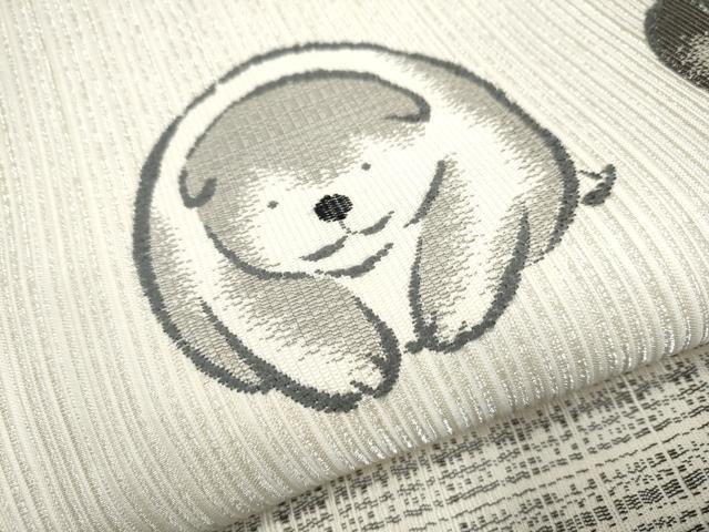 平和屋着物●太鼓柄袋帯　仔犬の集い　銀糸　正絹　逸品　CAAY2673hy 平和屋着物○太鼓柄袋帯 仔犬の集い 銀糸 正絹 逸品 CAAY2673hy 平和屋