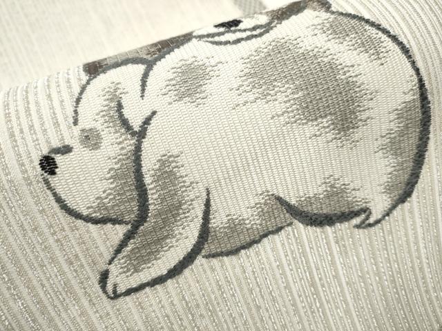 平和屋着物○太鼓柄袋帯 仔犬の集い 銀糸 正絹 逸品 CAAY2673hy 平和屋