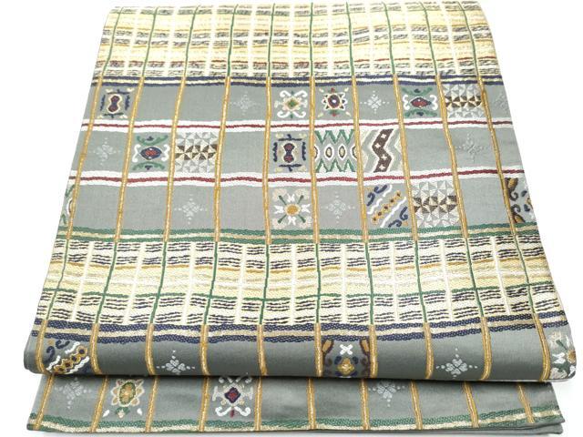 平和屋着物●六通柄袋帯　唐織　横段吉祥文　金糸　正絹　逸品　CAAY2678hy