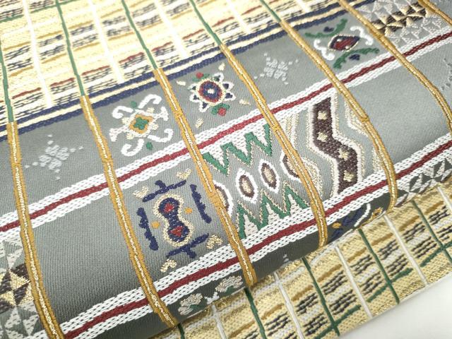 平和屋着物○六通柄袋帯 唐織 横段吉祥文 金糸 正絹 逸品
