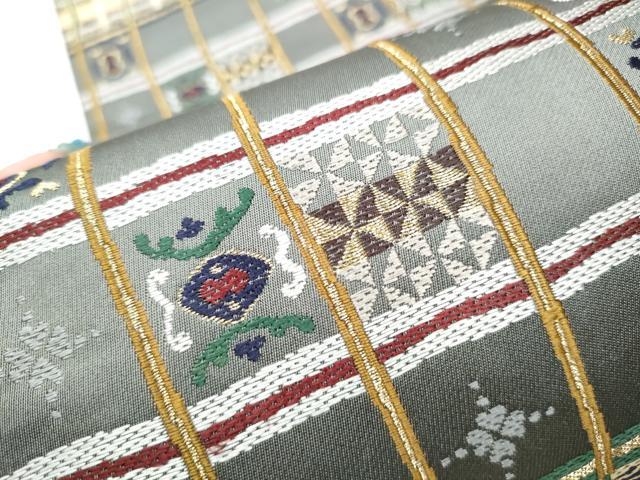 平和屋着物●六通柄袋帯　唐織　横段吉祥文　金糸　正絹　逸品　CAAY2678hy 平和屋着物○六通柄袋帯 唐織 横段吉祥文 金糸 正絹 逸品