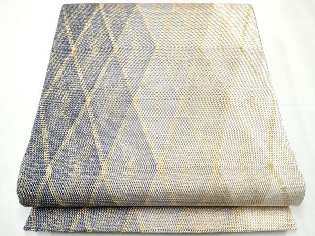 平和屋着物●ひなや工房　くむ・あむ・おる　伊豆蔵明彦　組織　全通柄袋帯　菱繋ぎ　金糸　正絹　逸品　未使用　CAAY2680hy