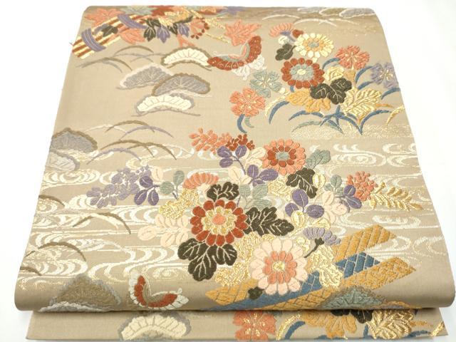 平和屋着物●六通柄袋帯　唐織　花蝶文　金糸　正絹　逸品　CAAY2687hy