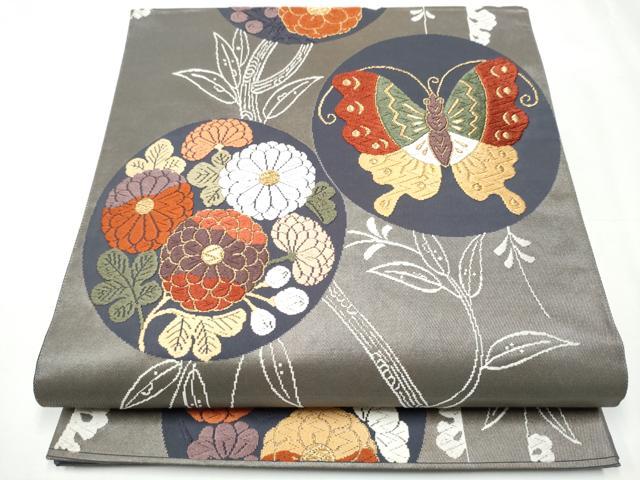 平和屋着物●唐織・西陣の老舗・名門・藤原織物　六通柄袋帯　花蝶丸文　金糸　正絹　逸品　CAAY2726hy