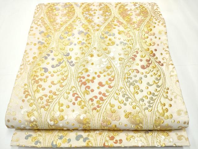 平和屋着物●六通柄袋帯　唐織　縦枠文　金糸　正絹　逸品　CAAY2728hy