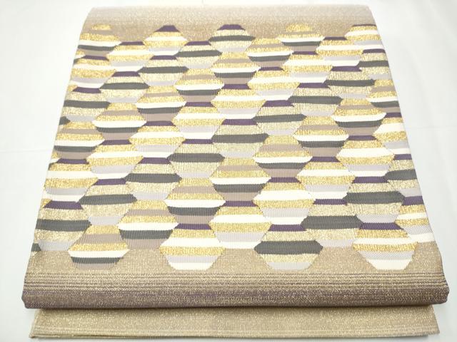 平和屋着物●太鼓柄袋帯　すくい織　霞吉祥文　金糸　正絹　逸品　CAAY2729hy