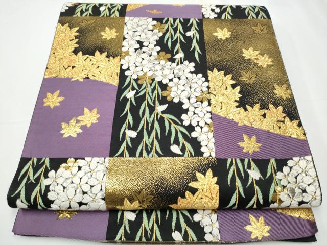 着物袋帯黒地に金お値下げ 限定大幅値下げ！西陣織六通柄袋帯 黒地