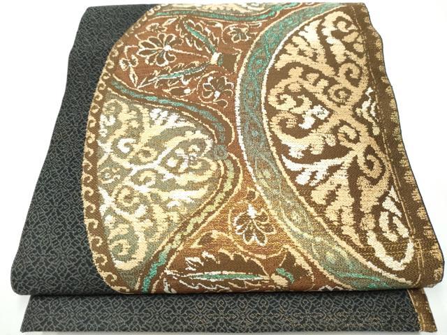 平和屋着物●伝統工芸士　上石辰男　両面　六通柄袋帯　煌彩鍋縞　金通し地　正絹　逸品　CAAY2742hy