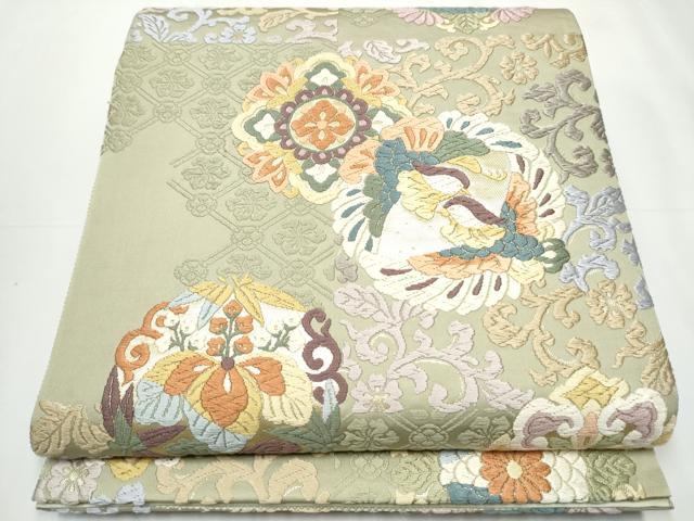 平和屋着物●六通柄袋帯　慶祥唐織　花蝶丸文　金糸　正絹　逸品　CAAY2765hy