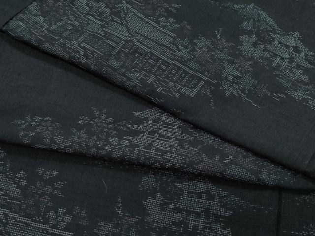 平和屋着物●結城紬　100亀甲　風景松楓花文　正絹　逸品　CAAY2831vf