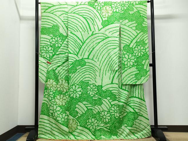 平和屋着物●豪華振袖　総絞り　駒刺繍　立波花文　正絹　逸品　CAAY2839vf