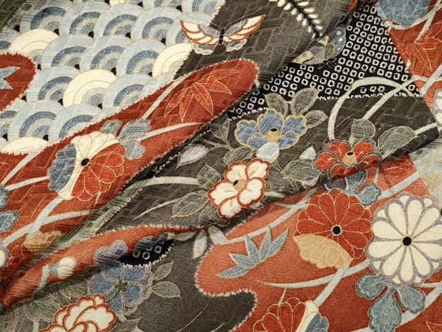 平和屋着物●上質な小紋　舞蝶草花文　金彩　正絹　逸品　CAAY2847vf