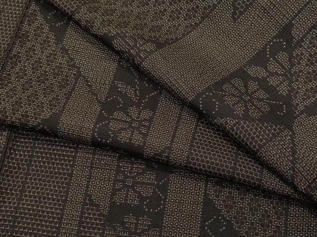 平和屋着物●結城紬　100亀甲　吉祥花唐草文　正絹　逸品　CAAY2851vf