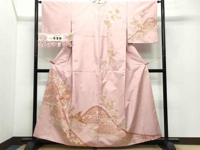 平和屋着物●石川県指定無形文化財　牛首紬　白山工房　手織り　訪問着　総刺繍　鳳凰花蝶文　金糸　証紙付き　正絹　逸品　CAAY2916vf