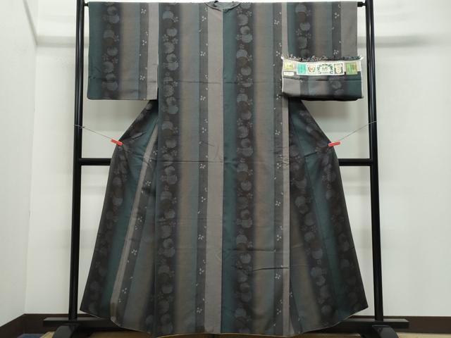 平和屋着物○結城紬 奥順 はたおり娘 100亀甲 吉祥花丸文