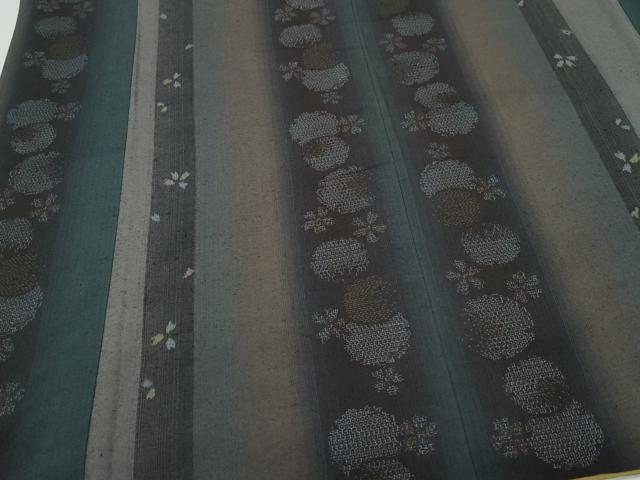 平和屋着物○結城紬 奥順 はたおり娘 100亀甲 吉祥花丸文