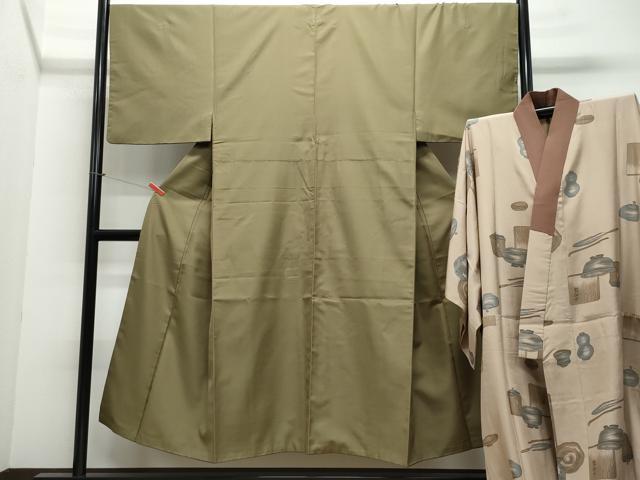 平和屋着物●男性　色紋付・長襦袢セット　媚茶色　正絹　逸品　CAAY2925vf