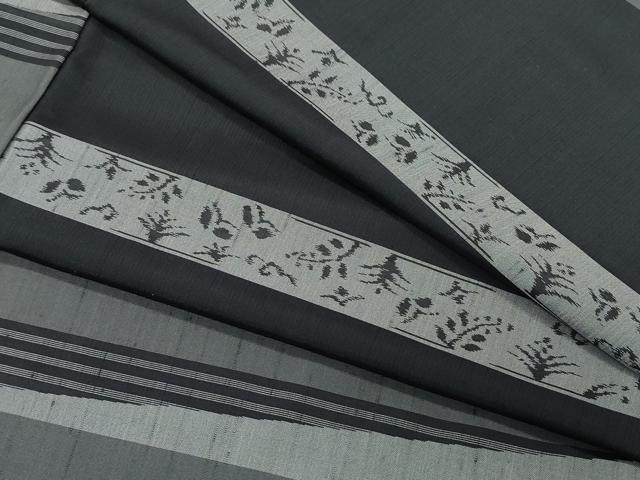平和屋着物●上質な紬　横段舞蝶草木文　正絹　逸品　CAAY2930vf