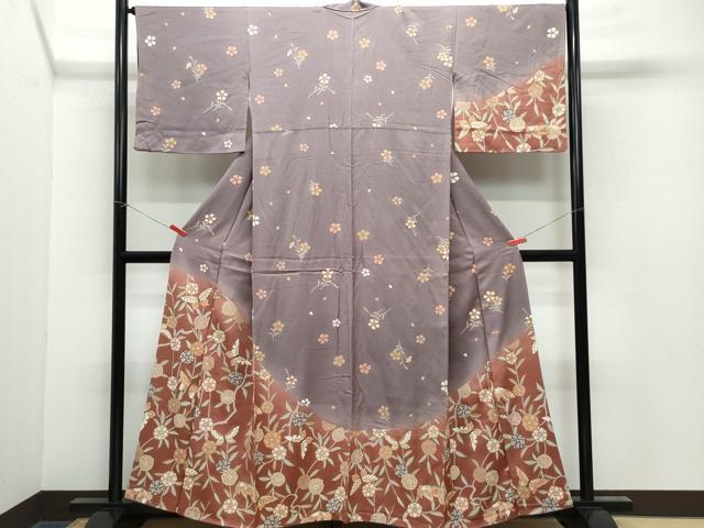 平和屋着物●訪問着　舞蝶草花文　金彩　正絹　逸品　CAAY2947vf