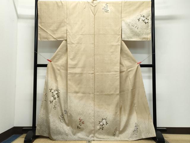 平和屋着物●訪問着　作家物　紬地　草花文　正絹　逸品　CAAY2965vf