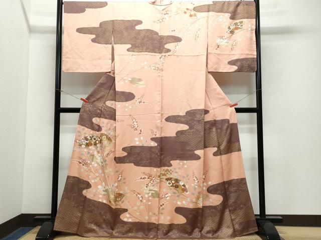 平和屋着物●訪問着　駒刺繍　地紙草花文　金彩　正絹　逸品　CAAY2966vf