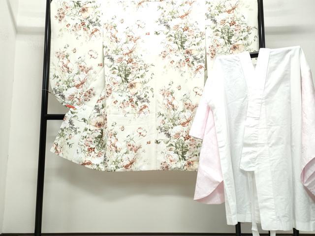平和屋着物●小振袖　二尺袖・半襦袢セット　草花文　洗える着物　CAAY2973vf