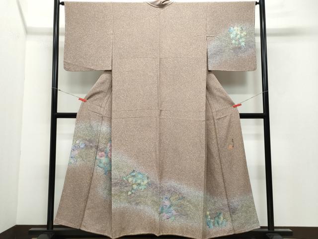 平和屋着物●北大路魯山人　訪問着　草花文　たたき染め　正絹　逸品　CAAY2978vf