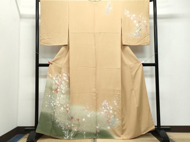 平和屋着物●訪問着　扇面枝花文　暈し染め　金彩　正絹　逸品　CAAY3025vf