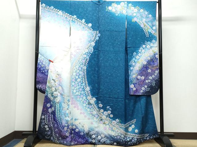 平和屋着物●豪華振袖　辻が花　暈し染め　銀通し地　正絹　逸品　CAAY3046vf