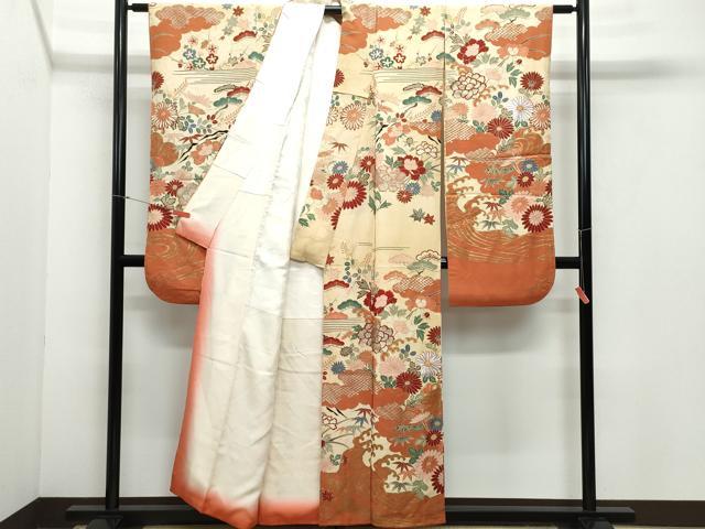 平和屋着物●セミアンティーク　振袖　草花文　金銀彩　正絹　逸品　CAAY3075vf 平和屋着物○セミアンティーク 振袖 草花文 金銀彩 正絹 逸品